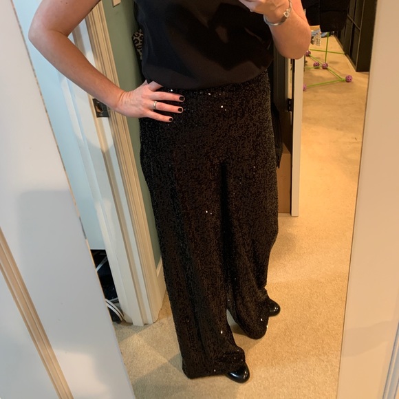 High Rise Wide Leg Sequin Pant 